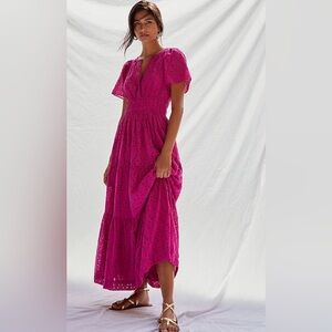 Anthropologie Somerset Maxi Dress in Fuschia Pink Eyelet Lace